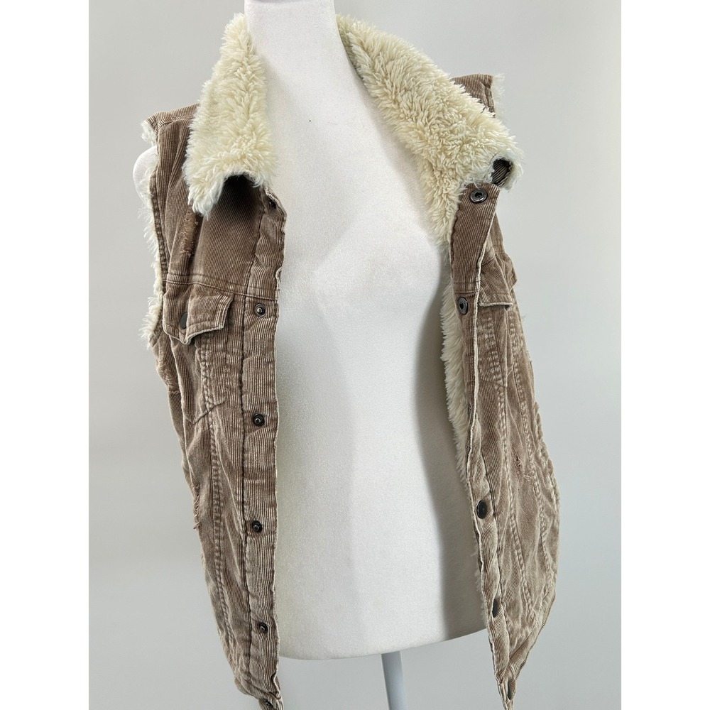 BKE Sherpa Lined Corduroy Vest Brown Distressed Western Cozy M - Picture 12 of 16